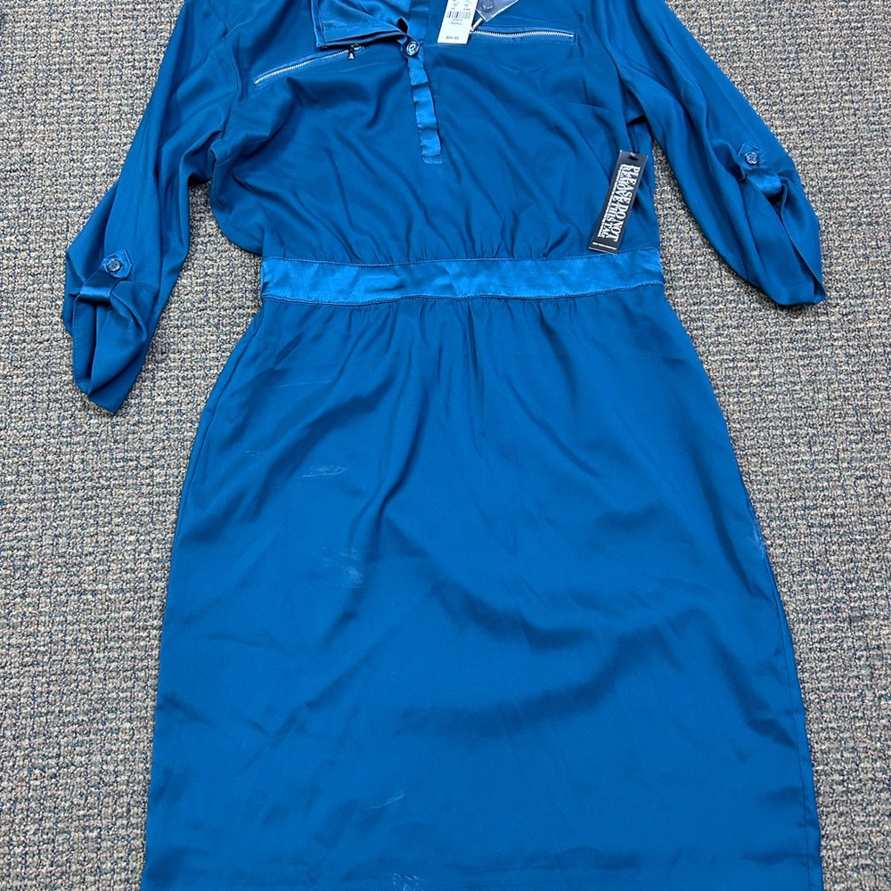 Blue Dress with 3/4 Bishop Sleeves and Collar